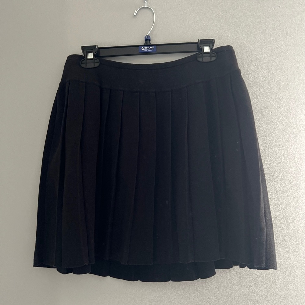 Michael Simon New York Black Pleated Mini Skirt Cotton Knit Medium NEW